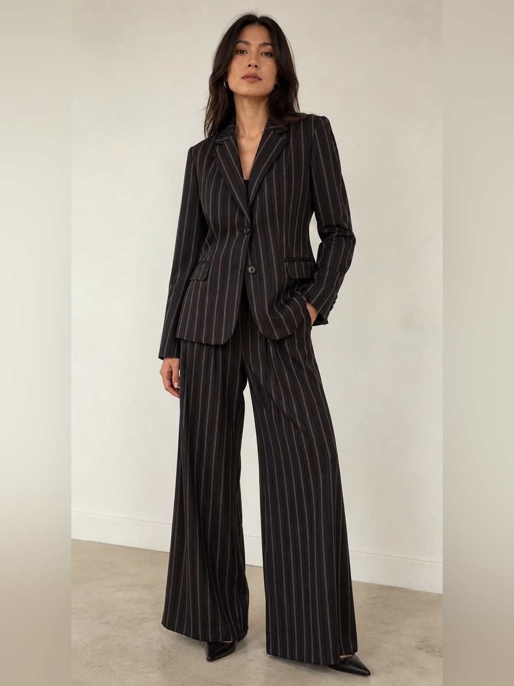 The Limited Black Pinstripe Wide-Leg Suit Pantsuit